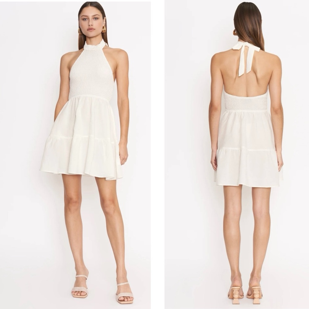 4SI3NNA Angie White Halter Linen Mini Dress